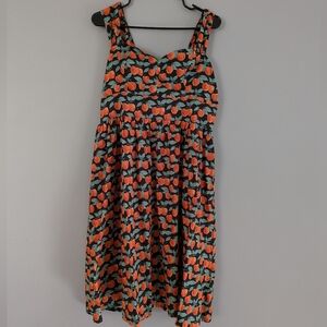NWT ModCloth Peach Print‎ Sweetheart Cotton Dress Size Large